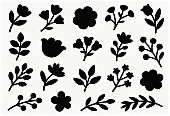 Black Floral Leaf SVG Clipart Bundle