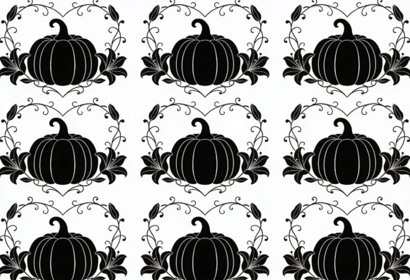 Black Pumpkin Floral Heart SVG Clipart