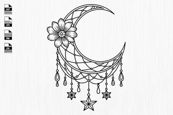 Boho Svg,Floral Moon