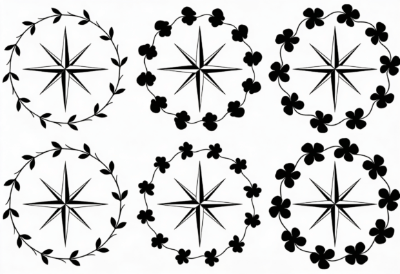 Compass Rose Floral Wreath SVG Clipart