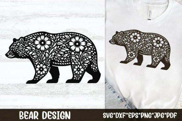 Floral Bear SVG Folk Art Cut File