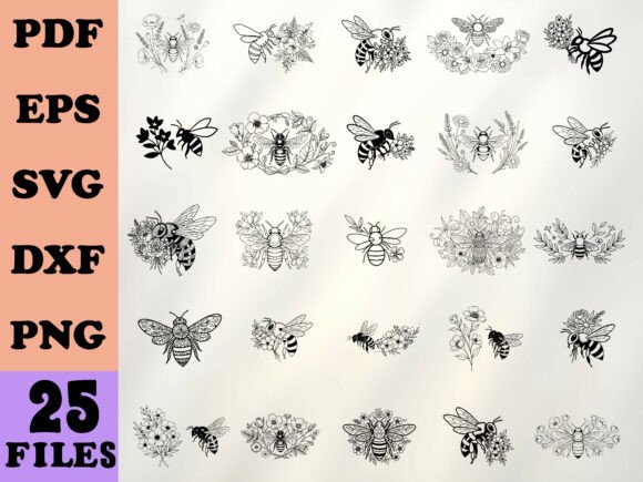 Floral Bee Svg, Bee with Flower Svg