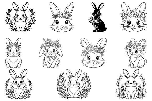 Floral Bunny Svg, Easter Bunny Bundle