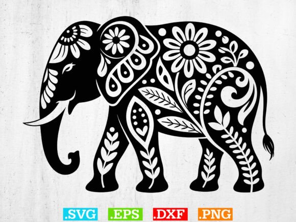 Floral Elephant SVG, Flower Animal Svg