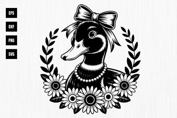 Floral Goose Svg, Goose with Flowers Svg