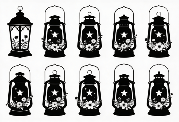 Floral Lantern SVG Bundle - Black