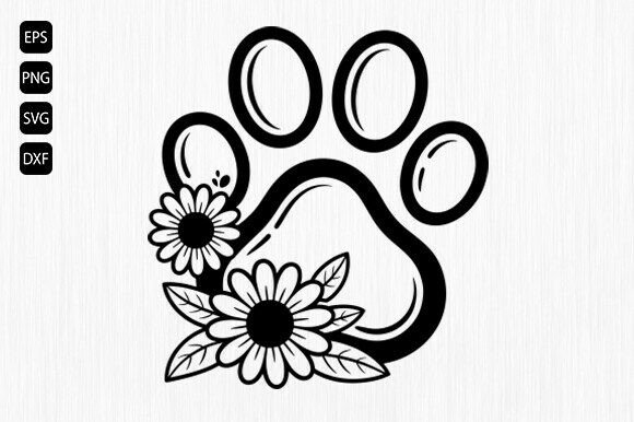 Floral Paw Svg, Paw with Flowers Svg
