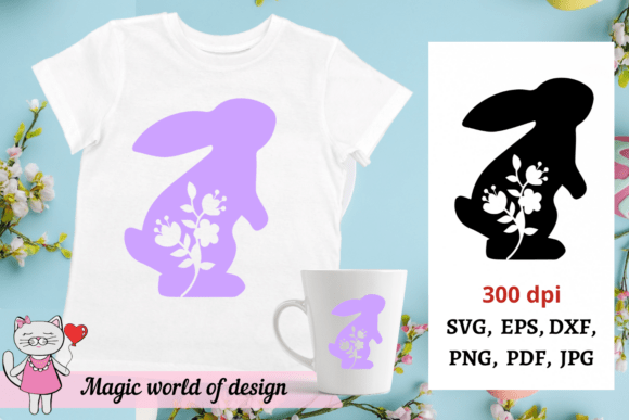 Floral Rabbit Svg, Easter Bunny Svg