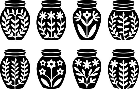 Floral Vase SVG Bundle Black White