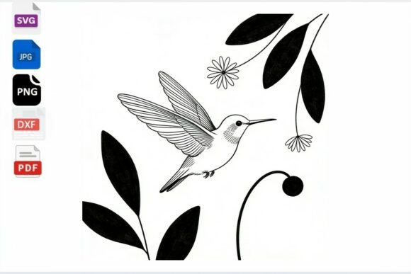 Hummingbird SVG Floral Line Art