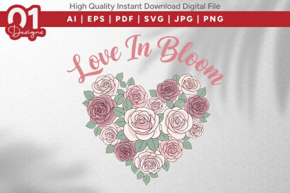 Love in Bloom Floral Heart SVG PNG