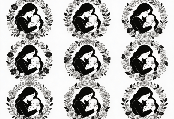 Mother and Baby Floral Wreath SVG