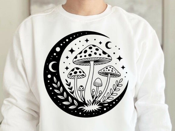 Mystical Moon Mushroom SVG, Floral Witch