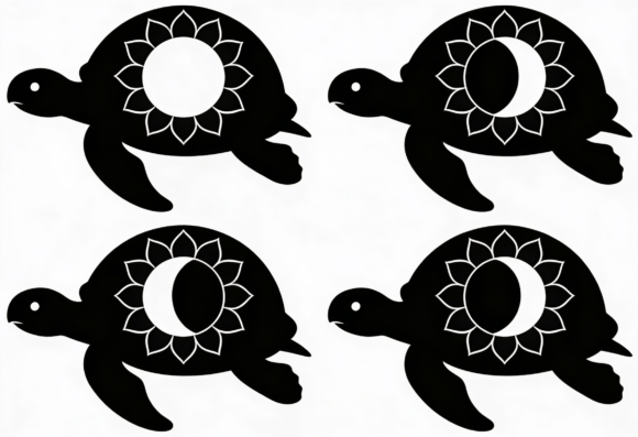 Turtle Moon Sun Floral Silhouette SVG